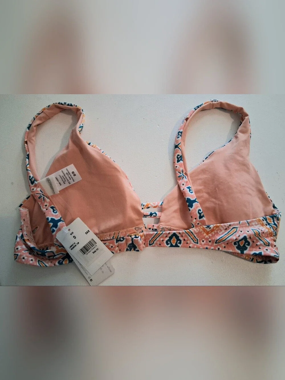 l*space Coral and Navy Printed Bikini Top Sz D NWT